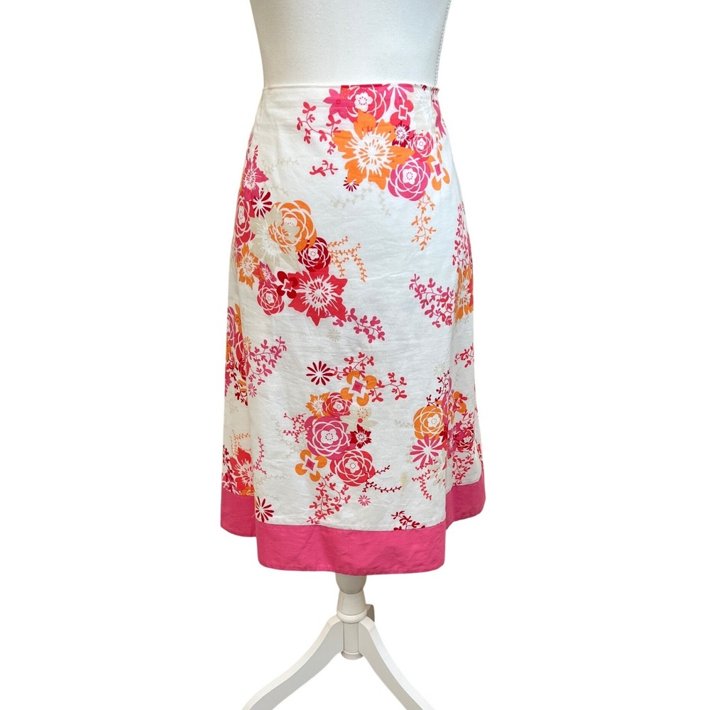 PENDLETON‎ Floral Coastal Midi Skirt Sz 14 White Pink Preppy Cottage Modest